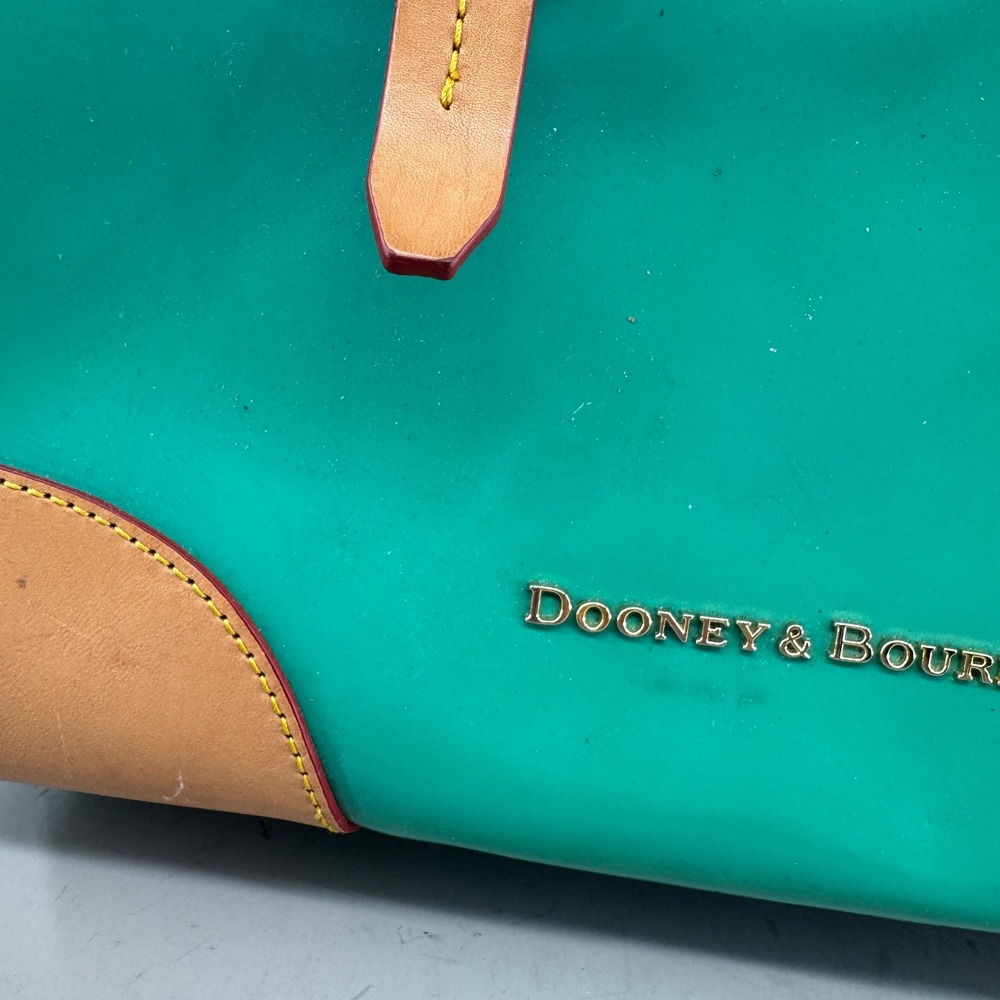 Dooney & Bourke Womens Patent Leather Satchel Crossbody Bag Teal Green Tan - Picture 4 of 16